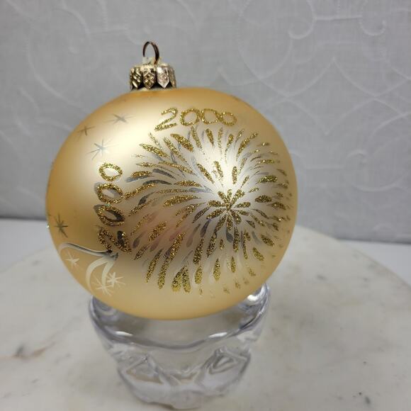 Vtg Radko 2000 Millennium Ball Ornament 4" Gold Glitter Christmas Holiday Decor - Picture 12 of 13